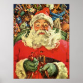ソリに乗ったヴィンテージクリスマスのサンタクロース ポスター (正面)