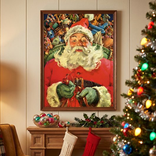ソリに乗ったヴィンテージクリスマスのサンタクロース ポスター