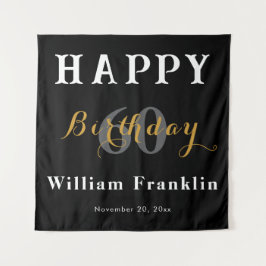 ソリッドブラック 60歳 バースデーパーティ セレブレーション タペストリー