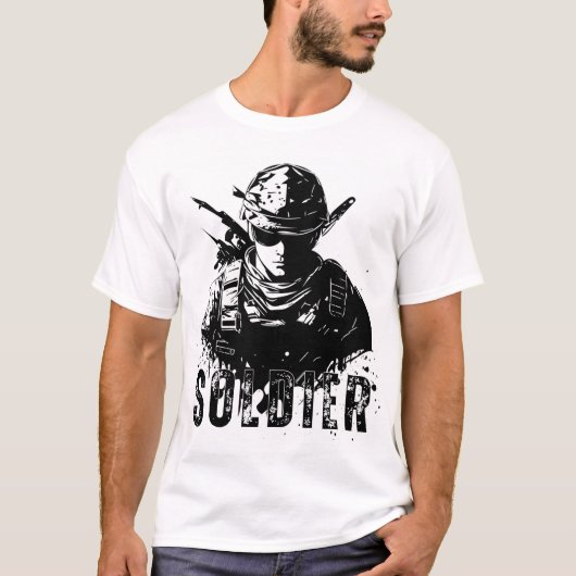ソルジャーシャツ – はっきりした軍隊デザイン Tシャツ (正面)