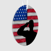 ソルジャー・アンド・アメリカ国旗 – 感謝 オーナメント (正面)