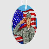 ソルジャー・アンド・アメリカ国旗 – 感謝 オーナメント (正面)