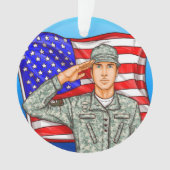ソルジャー・アンド・アメリカ国旗 – 感謝 オーナメント (正面)