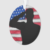 ソルジャー・アンド・アメリカ国旗 – 感謝 オーナメント (正面)