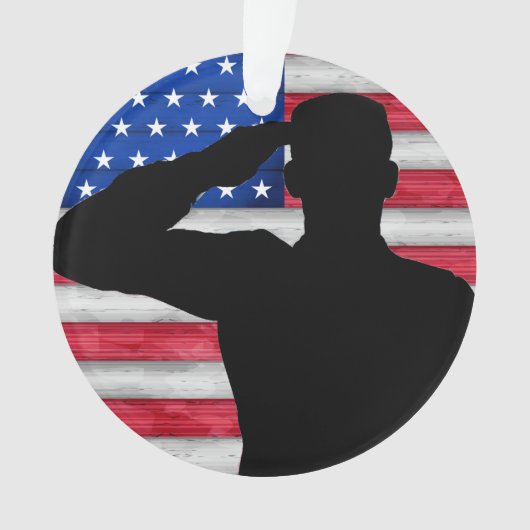 ソルジャー・アンド・アメリカ国旗 – 感謝 オーナメント (正面)
