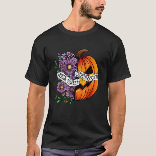 ソルタスイートソルタハロウィン不気味パンプキンフラワー Tシャツ (正面)