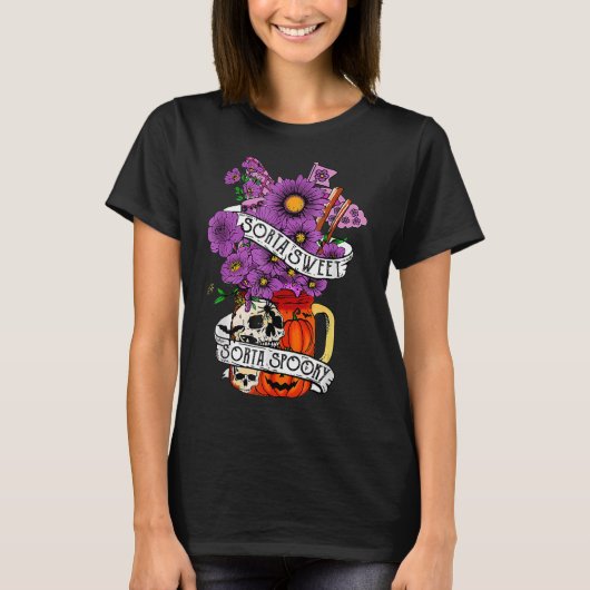 ソルタスイートソルタフラワー不気味スカルホラーハロー Tシャツ (正面)