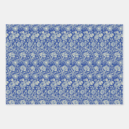 ソルタブルーカリコとストライプ ラッピングペーパーシート