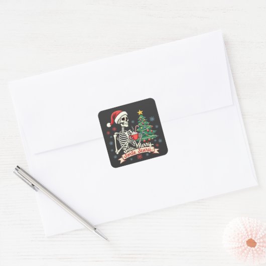 ソルタメリーソルタ怖い不気味骨格クリスマス スクエアシール (封筒)
