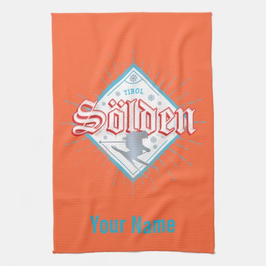 ソルデンチロルレトロスキーヤーヴィンテージスキーホリデー キッチンタオル (縦)