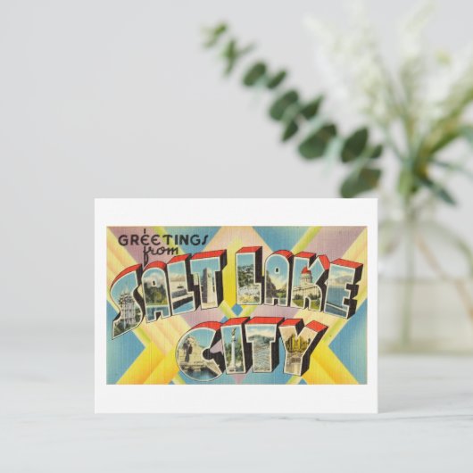ソルトカラフルレイクシティからのヴィンテージの挨拶 ポストカード (スタンド正面)