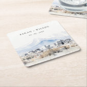 ソルトミニマルレイクシティユタウォーター結婚カラー スクエアペーパーコースター (アングル)