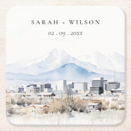 ソルトミニマルレイクシティユタウォーター結婚カラー スクエアペーパーコースター
