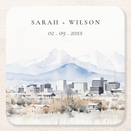 ソルトミニマルレイクシティユタウォーター結婚カラー スクエアペーパーコースター (正面)