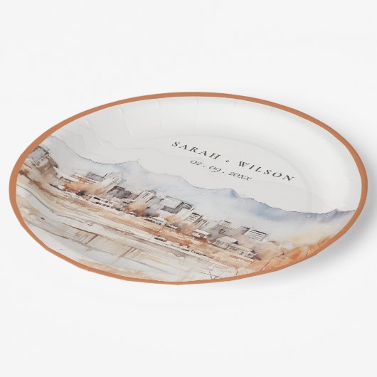 ソルトミニマルレイクシティユタウォーター結婚カラー ペーパープレート (アングル)