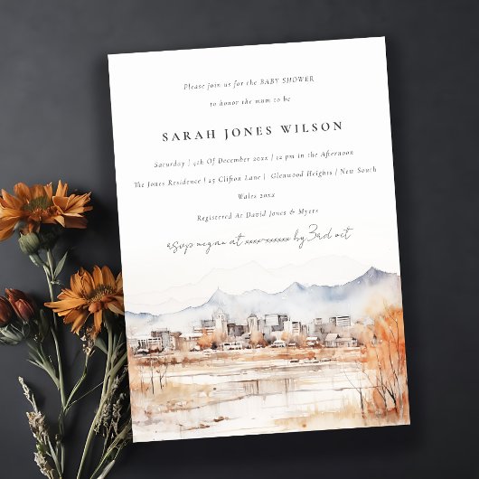 ソルトミニマルレイクシティUtah水の色ベビーシャワー 招待状