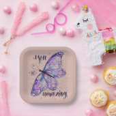 ソルトリックピンクバタフライカスタムプレーン紙プレート ペーパープレート (パーティー)