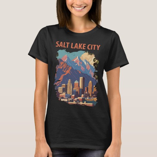 ソルトレイクシティの山岳地帯 レトロ トラベル Tシャツ (正面)