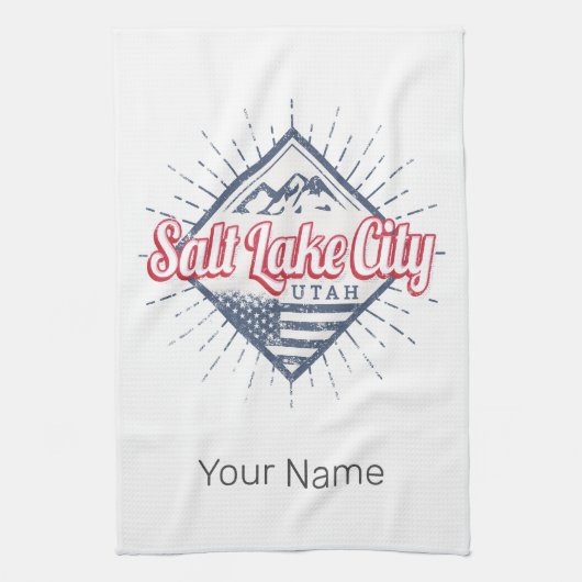 ソルトレイクシティユタ統一された州山脈USA キッチンタオル (縦)