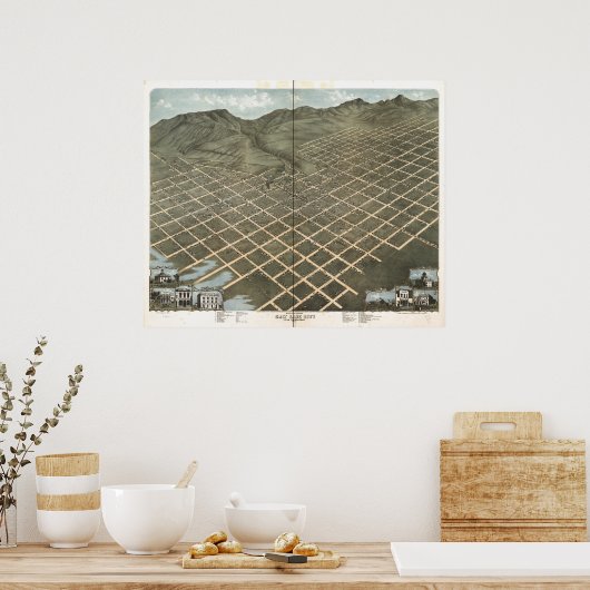 ソルトレイクシティユタ1870アンティークパノラママップ ポスター (キッチン)