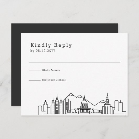 ソルトレイクシティ結婚ズ |スタイル化されたスカイラインRSVP 出欠カード (正面/裏面)