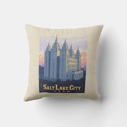ソルトレイクテンプル | ユタ州ソルトレイクシティ クッション (裏面)