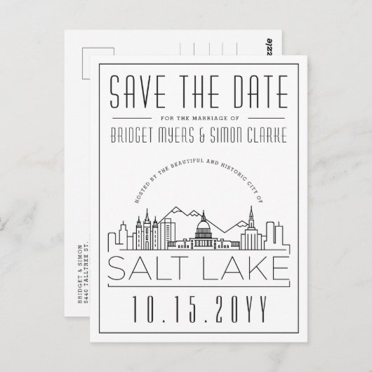 ソルトレイク結婚ズ |スタイル設定されたスカイライン日付を保存 ポストカード (正面/裏面)