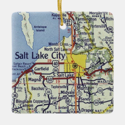 ソルトレークシティーヴィンテージの地図 セラミックオーナメント (正面)