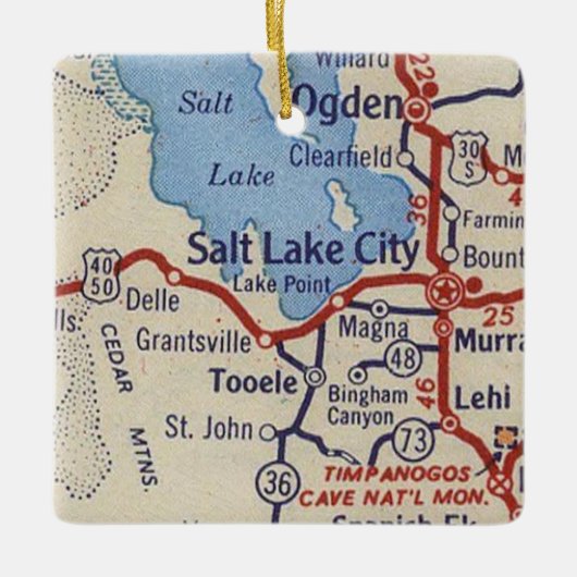 ソルトレークシティーヴィンテージの地図 セラミックオーナメント (正面)