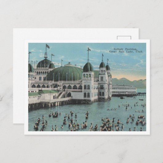 ソルトレークシティー、サルテイアパビリオン、1920年代ヴィンテージ ポストカード (正面/裏面)