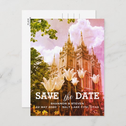 ソルトレークシティー、ユタのテンプルウェディング日付を保存 案内ポストカード (正面/裏面)