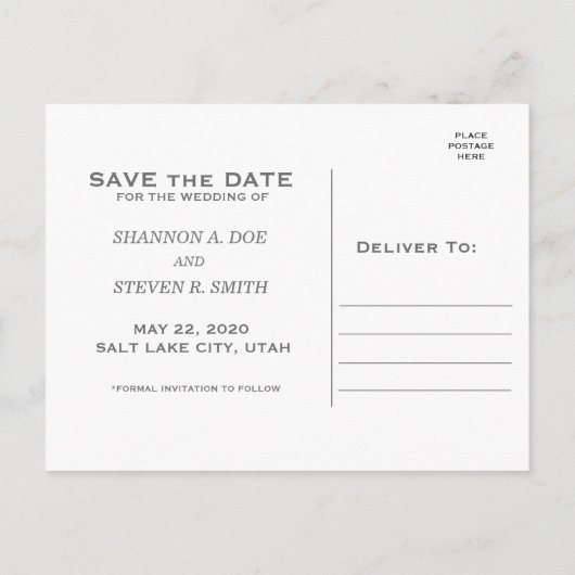 ソルトレークシティー、ユタのテンプルウェディング日付を保存 案内ポストカード (裏面)