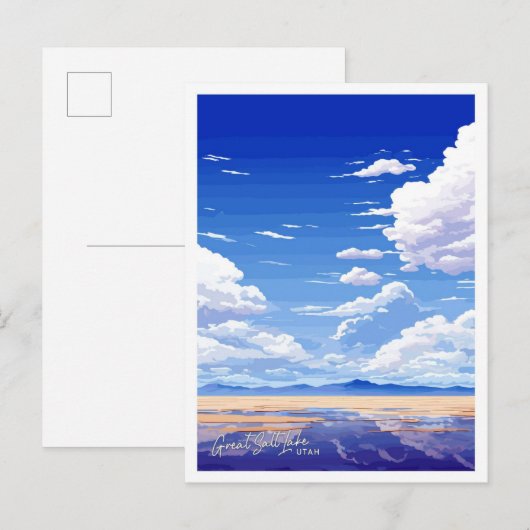 ソルト素晴らしレイクユタトラベルヴィンテージイラストレーション ポストカード (正面/裏面)