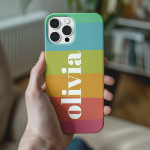 ソルベットレインボーカラー名前をカスタムするサマー iPhone 15 PROケース