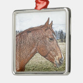 ソレルホースポートレートアウマ科のートイラストレーション メタルオーナメント (左)