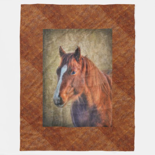 ソレルホースポートレートオンフェイクツールドレザーBG 3 フリースブランケット (正面)