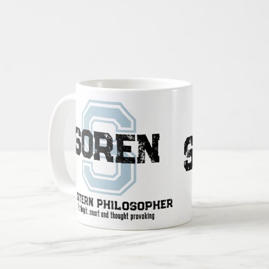 ソレンの名前はモノグラムのブラックブルーコーヒーマグを意味する コーヒーマグカップ (正面左)