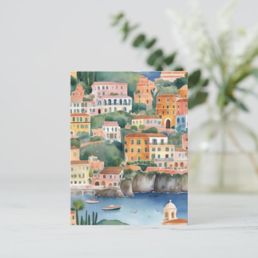 ソレントイタリアンイタリアカラフルコースト水色 ポストカード (スタンド正面)