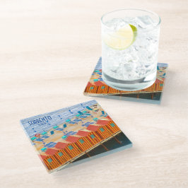 ソレントビーチカバナスヴィンテージトラベル ガラスコースター