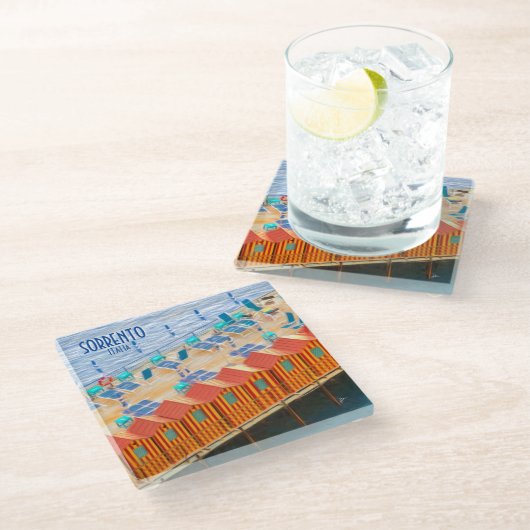 ソレントビーチカバナスヴィンテージトラベル ガラスコースター (アングル)