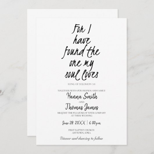 ソロモンの歌3:4わたしの魂が愛しているものを見つけた 招待状 (正面/裏面)