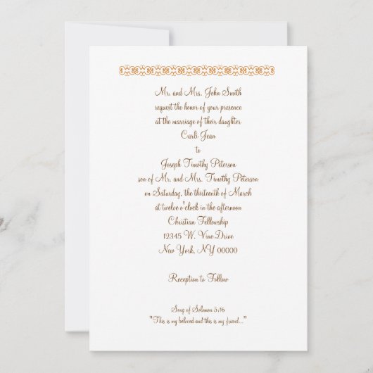 ソロモンの歌5:16「これは私の愛するもので…… 招待状 (正面)