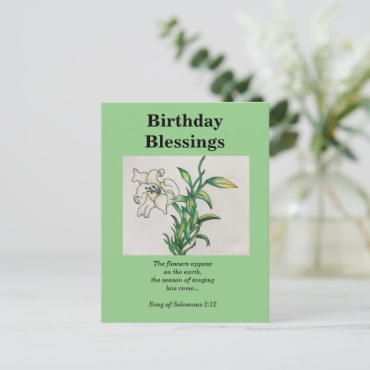 ソロモンズ誕生日賛美の白ユリ ポストカード (スタンド正面)