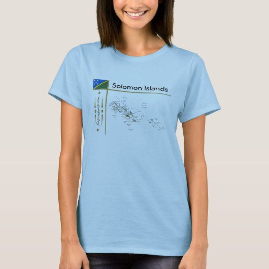 ソロモン諸島の地図+旗+タイトルTシャツ Tシャツ (正面)