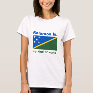 ソロモン諸島の旗+地図+テキストTシャツ Tシャツ