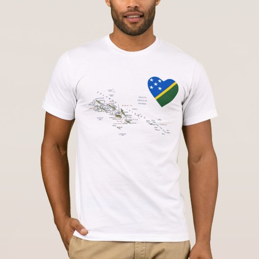 ソロモン諸島国旗のハートと地図Tシャツ Tシャツ (正面)