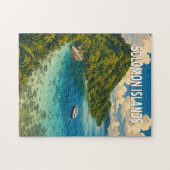 ソロモン諸島 イラスト 旅行 アート ビンテージ ジグソーパズル (横)