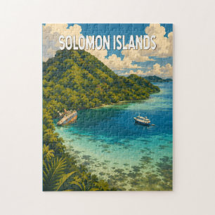 ソロモン諸島 イラスト 旅行 アート ビンテージ ジグソーパズル