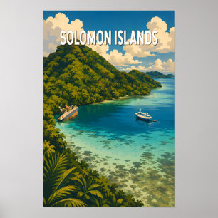ソロモン諸島 イラスト 旅行 アート ビンテージ ポスター