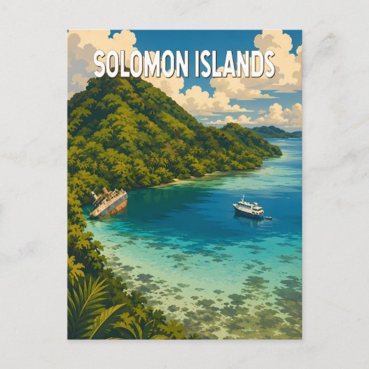 ソロモン諸島 イラスト 旅行 アート ビンテージ ポストカード (正面)